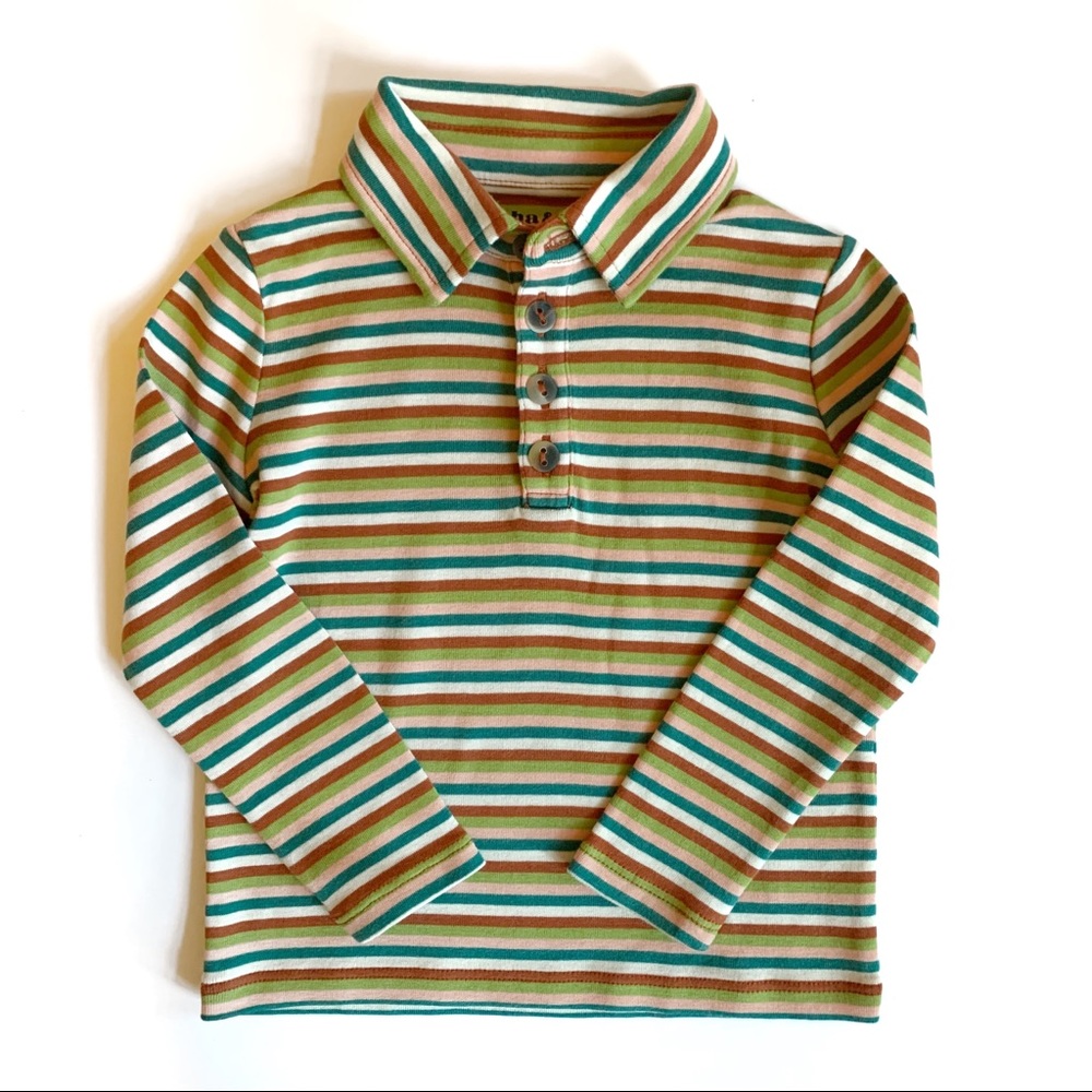 SOLD- Misha and Puff Long Sleeve Polo - Henna Stripe
